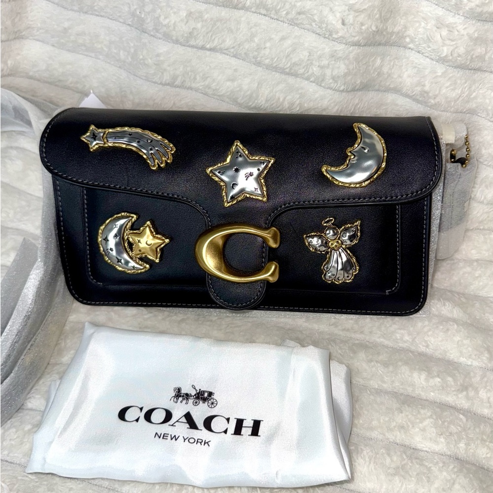 Coach Tabby Shoulder Bag 26 with pins moon and star celestial
